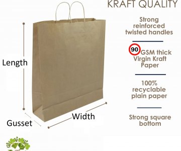 Eco-friendly 90 gsm Kraft Paper Bag with Twisted Handle 18x8x23cm